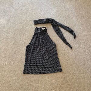 Michael Kors Black and White Geometric Mock Halter Top